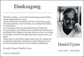 Traueranzeige von Daniel Cyron von FZ