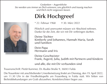Traueranzeige von Dirk Hochgreef von FZ