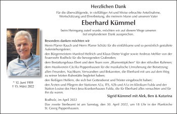 Traueranzeige von Eberhard Kümmel von FZ