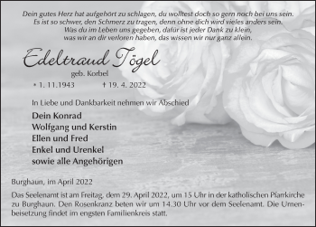 Traueranzeige von Edeltraud Tögel von FZ