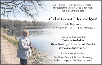 Traueranzeige von Edeltraut Hofacker von FZ