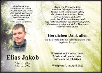 Traueranzeige von Elias Jakob von FZ