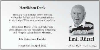 Traueranzeige von Emil Rützel von FZ