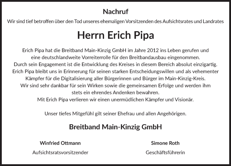  Traueranzeige für Erich Pipa vom 23.04.2022 aus FZ