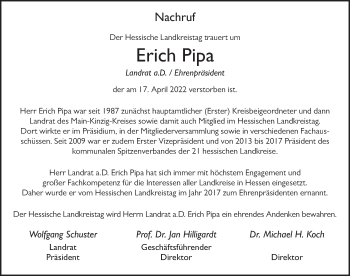 Traueranzeige von Erich Pipa von FZ