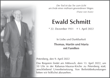 Traueranzeige von Ewald Schmitt von FZ