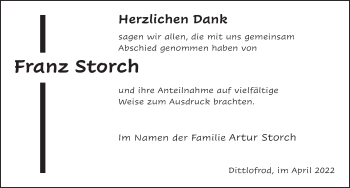 Traueranzeige von Franz Storch von FZ