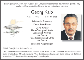 Traueranzeige von Georg Kalb von FZ