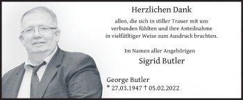 Traueranzeige von George Butler von FZ
