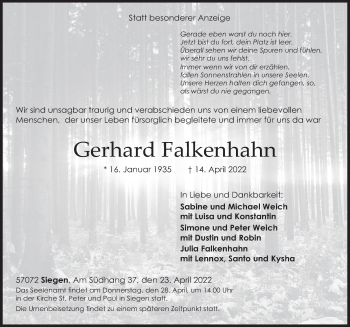 Traueranzeige von Gerhard Falkenhahn von FZ