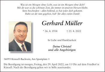 Traueranzeige von Gerhard Müller von FZ
