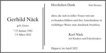 Traueranzeige von Gerhild Näck von FZ