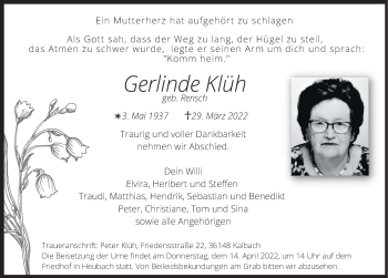 Traueranzeige von Gerlinde Klüh von FZ