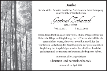 Traueranzeige von Gertrud Zehaczek von FZ