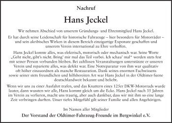 Traueranzeige von Hans Jeckel von FZ
