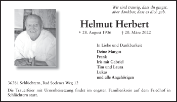 Traueranzeige von Helmut Herbert von FZ