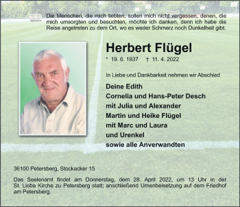 Traueranzeige von Herbert Flügel von FZ
