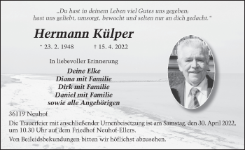 Traueranzeige von Hermann Külper von FZ