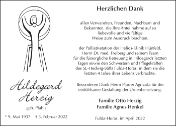 Traueranzeige von Hildegard Herzig von FZ