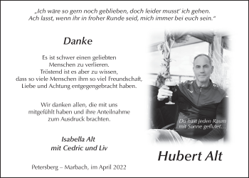 Traueranzeige von Hubert Alt von FZ