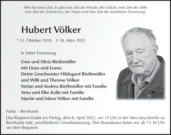 Traueranzeige von Hubert Völker von FZ