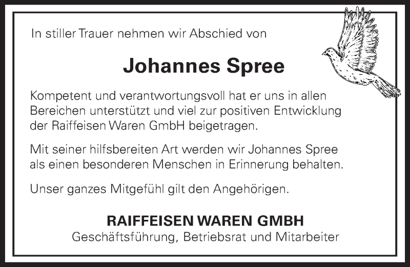 Traueranzeige für Johannes Spree vom 09.04.2022 aus FZ