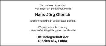 Traueranzeige von Johann Georg Olbrich von FZ