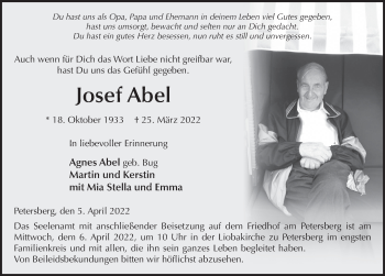 Traueranzeige von Josef Abel von FZ