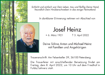 Traueranzeige von Josef Heinz von FZ