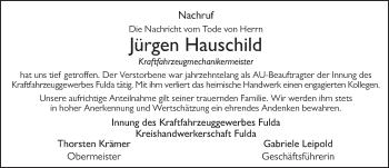 Traueranzeige von Jürgen Hauschild von FZ