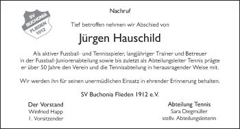 Traueranzeige von Jürgen Hauschild von FZ
