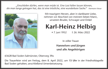 Traueranzeige von Karl-Heinz Helbig von FZ