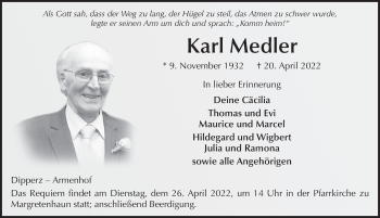 Traueranzeige von Karl Medler von FZ