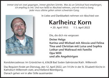 Traueranzeige von Karlheinz Korn von FZ