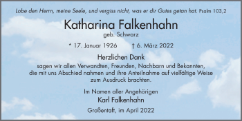 Traueranzeige von Katharina Falkenhahn von FZ