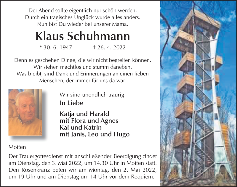  Traueranzeige für Klaus Schuhmann vom 30.04.2022 aus FZ