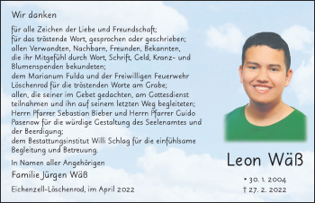 Traueranzeige von Leon Wäß von FZ