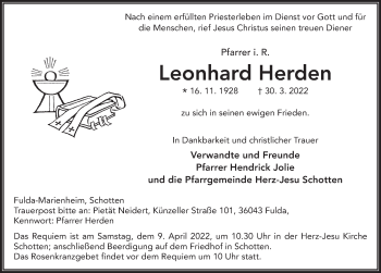 Traueranzeige von Leonhard Herden von FZ
