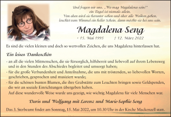 Traueranzeige von Magdalena Seng von FZ