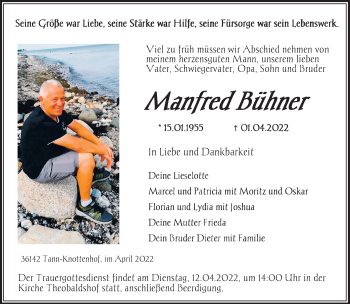 Traueranzeige von Manfred Bühner von FZ
