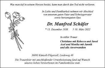 Traueranzeige von Manfred Schäfer von FZ