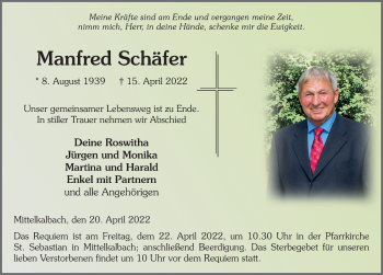 Traueranzeige von Manfred Schäfer von FZ