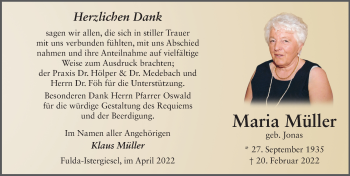 Traueranzeige von Maria Müller von FZ