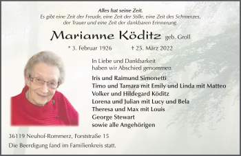 Traueranzeige von Marianne Köditz von FZ