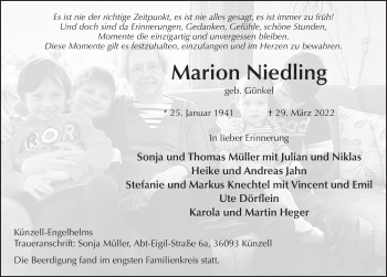Traueranzeige von Marion Niedling von FZ