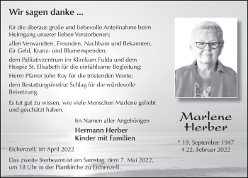 Traueranzeige von Marlene Herber von FZ