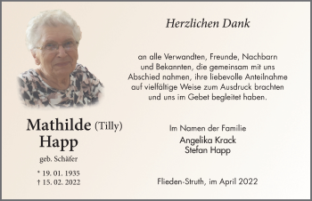 Traueranzeige von Mathilde Happ von FZ