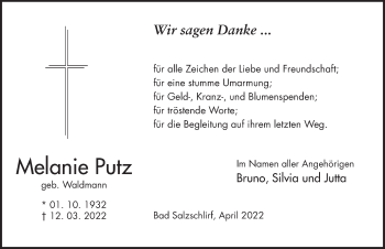 Traueranzeige von Melanie Putz von FZ