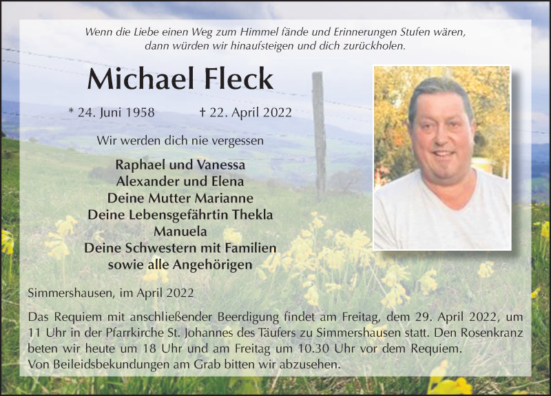  Traueranzeige für Michael Fleck vom 27.04.2022 aus FZ