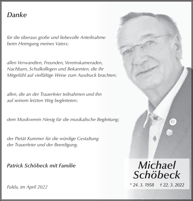 Traueranzeige für Michael Schöbeck vom 30.04.2022 aus FZ